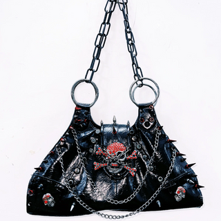 PU leather skull applique metal chain rivet handbag  | Festival Outfits Women