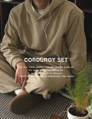 Fleece-lined corduroy hoodie set (3 colors)
