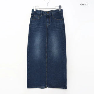 Washed denim long skirt