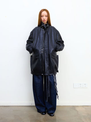 [NeverSeez] Padded PU Leather Trench Coat