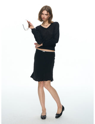[NECY] Black Satin Fishtail Midi Skirt