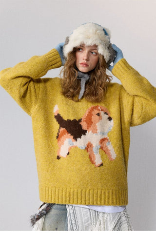 [Monterest] Relaxed Fit Dog Pattern Knit Sweater