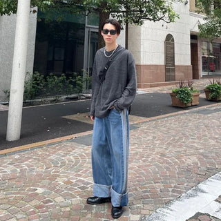 Side-colored denim pants