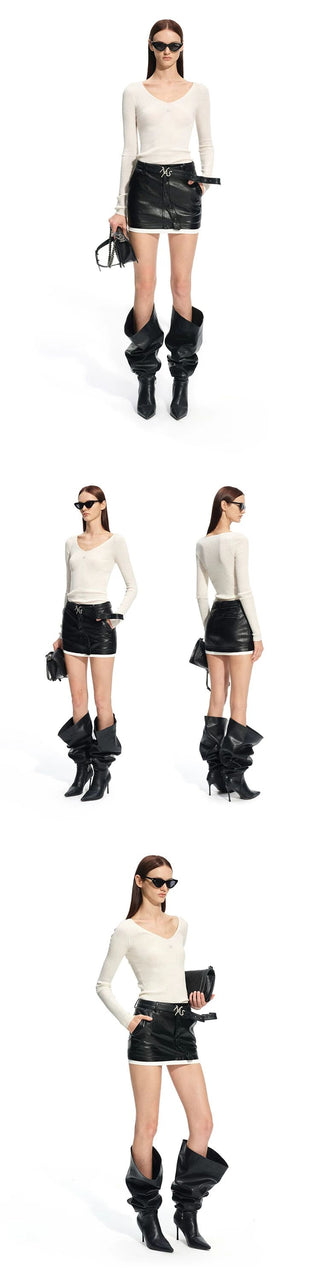 [NOTAWEAR] V-Neck Ribbed Slim Fit Knit Top
