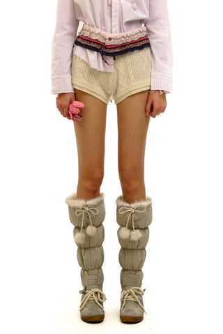 [Moromoro2] Furry Ball Patchwork Leather Boxing  Boots