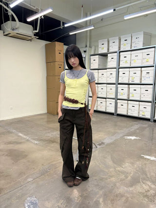 [NeverSeez] Ribbed Button-Front Cami Top