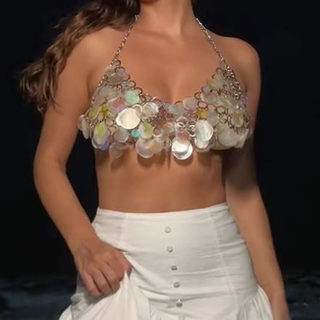 Glitter halter metal chain o ring top