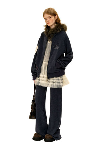 [Moromoro2] Rhinestone Printed Sweatshirt  Set