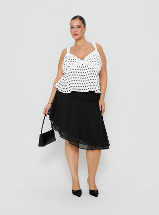 Raydon Lace Trim Cami Top White / Black Polka Curve