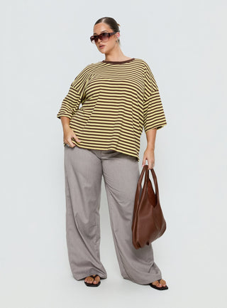 Settle Down Short Sleeve Top Yellow  Brown Stripe Curve