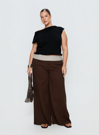 Past Life Fold Over Waistband Pant Brown  Stripe Curve