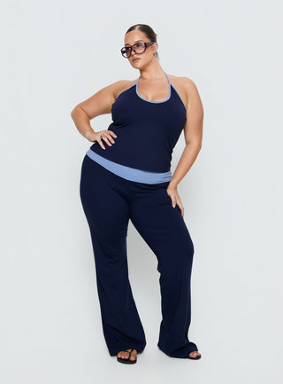 Kobee Jersey Halter Top Navy  Light Blue Curve