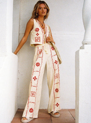 Grazia Pants Cream  Red