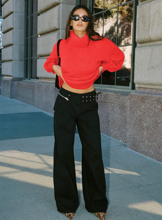 Paltrow Mid Rise Wide Leg Cargo Jeans Black