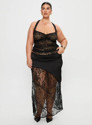 Fantasize Lace Halter Top Black Curve