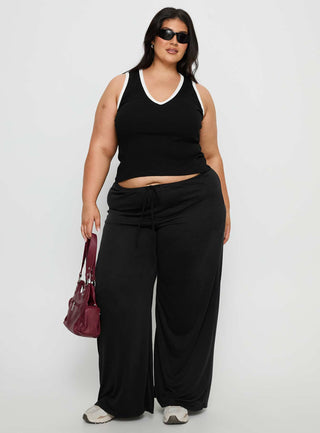 Baseline V Neck Rib Tank Top Black  White Curve