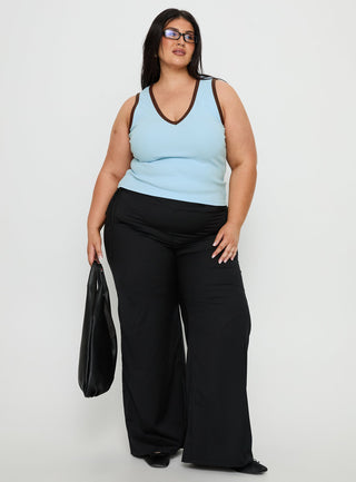 Baseline V Neck Rib Tank Top Blue  Brown Curve