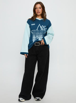 Starletta Long Sleeve Moto Top Blue