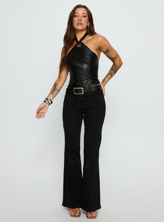 Treat You Better Ring Detail Faux Leather Top Black