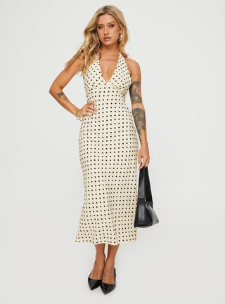 Kimbelle Halter Maxi Dress Cream  Polka Dot