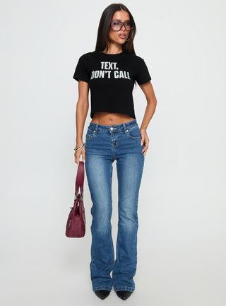 Text, Dont Call Shimmer Graphic Top Black