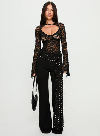 Karmel Lace Long Sleeve Top Black