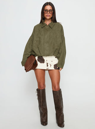 Enlightened Faux Suede Bomber Jacket Khaki