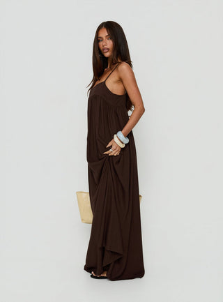 Wildah Linen Smock Maxi Dress Brown