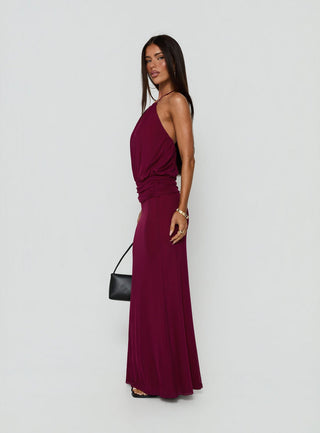 Casperina Ruched Halter Maxi Dress Berry