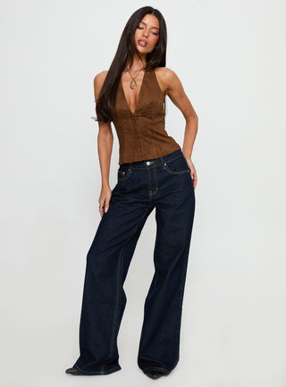 Dalyah Faux Suede Halter Top Brown