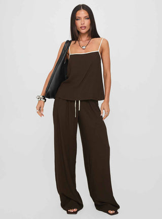 Nolei Contrast Pants Set Chocolate  White