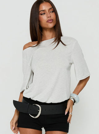 Romma Backless Slouchy Short Sleeve Top Grey Marle