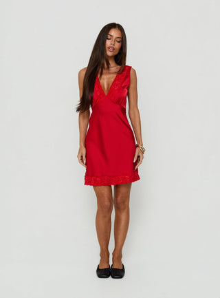 Nellie Lace Trim Mini Dress Red