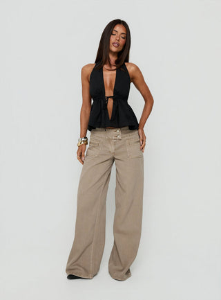 Top Form Broderie Anglais Tie Front Halter Top Black