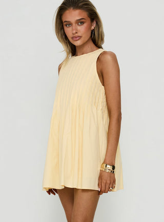 Dreamboat Pleated Mini Dress Yellow