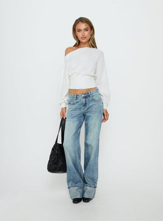 Lalola Asymmetrical Knit Jumper White