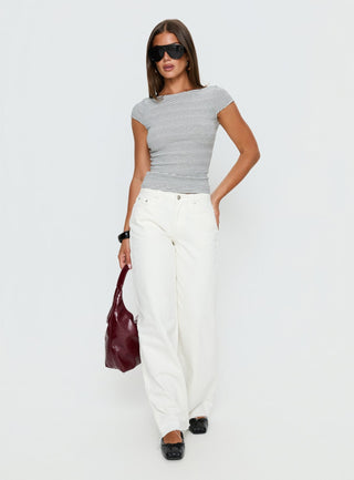 Nyren Low Back Boatneck Top White  Black Stripe