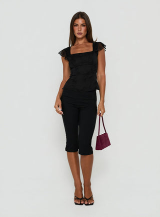Kaelira Square Neck Frill Short Sleeve Top Black