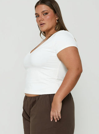 Daily Define Deep V Short Sleeve Top White Curve
