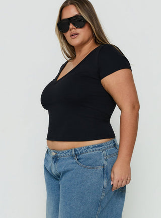 Daily Define Deep V Short Sleeve Top Black Curve