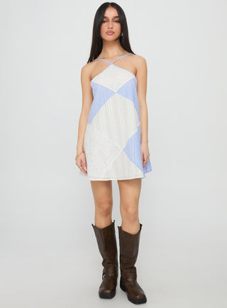 Rivena Arrowhead Mini Dress Blue  White