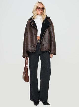 Nunez Faux Leather Jacket Washed Brown  Black