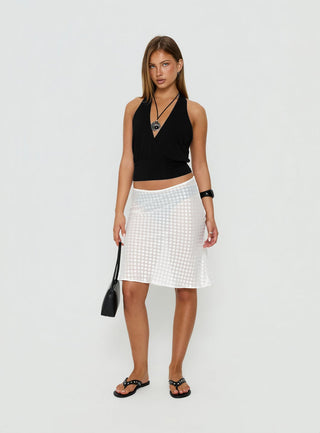 Evangela Sheer Midi Skirt White Polka Dot