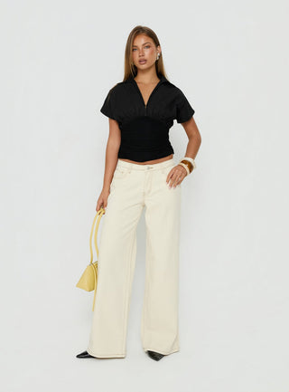 Chalia Ruched Collared Top Black