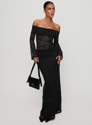 Pinot Grigio Long Sleeve Lace Maxi Dress Black
