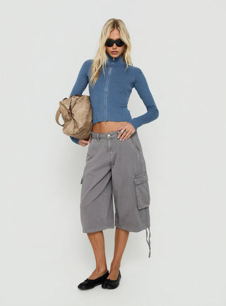 Kovah Zip Through Funnel Neck Knit Sweater Blue