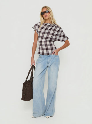 Khendall Off Shoulder Top Multi Check