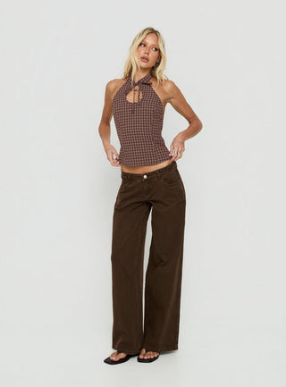 Noellah Keyhole Halter Top Multi Check