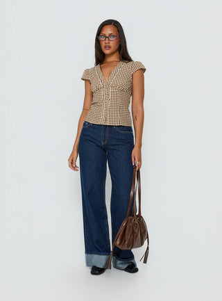 Darla Low Rise Straight Leg Cuff Jean Dark Blue Wash