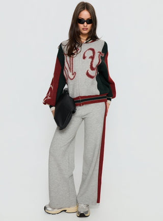 Brandyce Straight Leg Knit Pants Grey  Red